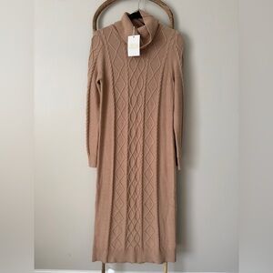 Show Me Your MuMu Long Sleeve Cable Knit Dress in Tan